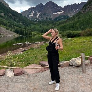 NSF Clothing Black Linen Overalls Jumpsuit Size XS